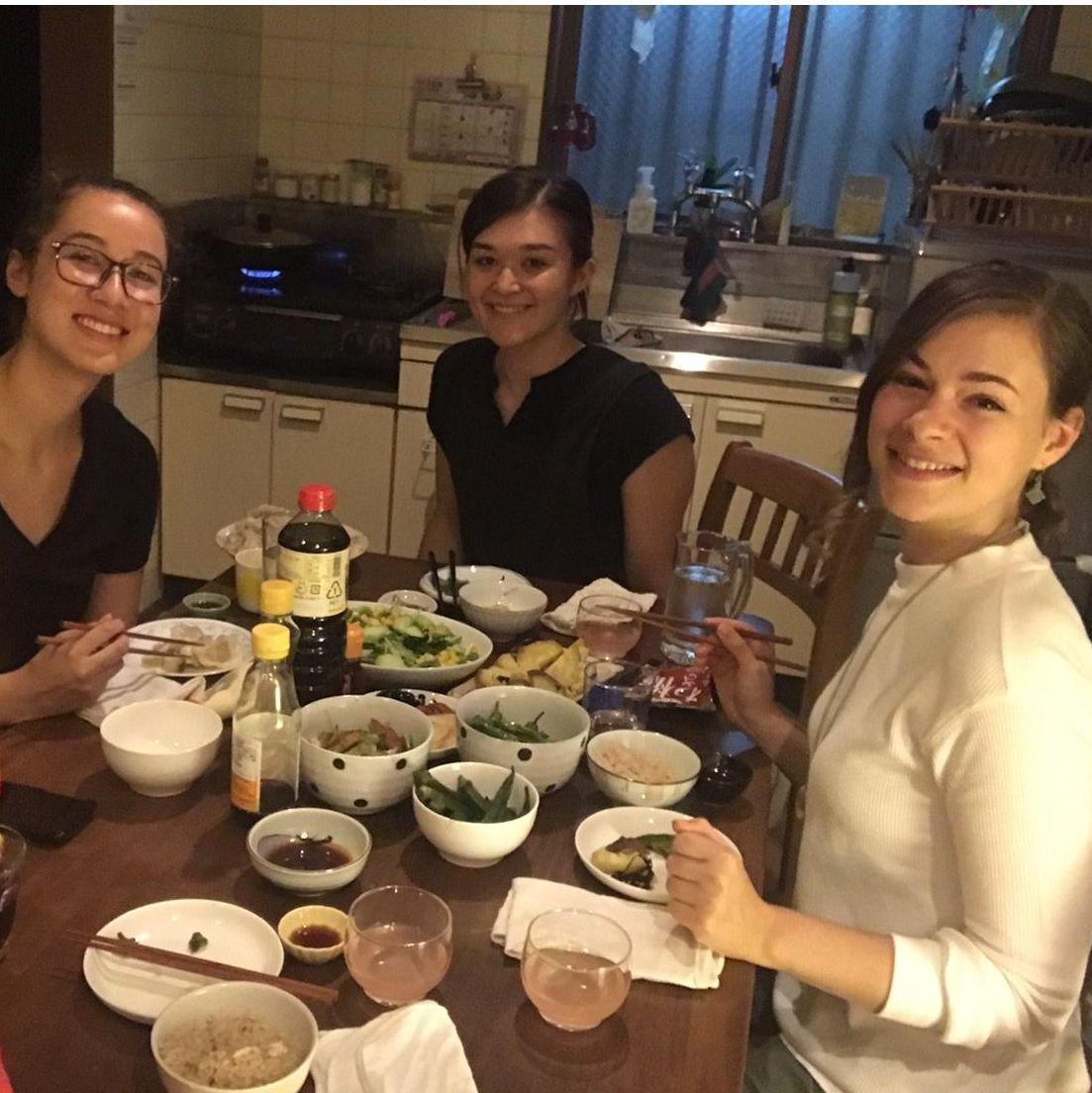 Leah in her apartment in Machida, Japan with friends Sara and Emily ~ Summer 2019
