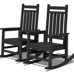 JEAREY HDPE High-back Patio Rocking Chair Set of 2 Set of 2 Black HDPE Frame Rocking Chair with Slat Seat