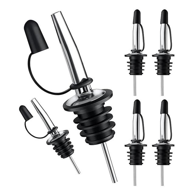 Pafusen 6 Pack Liquor Bottle Pourers, Liquor Pour Spout for Liquor Bottles, Stainless Steel Olive oil Dispenser Spout, Alcohol Pourer Spouts Dust Caps Covers Fixed, Sliver