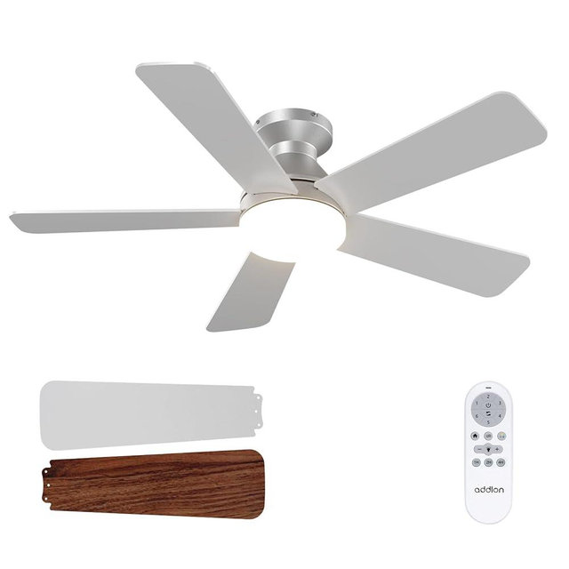 addlon Ceiling Fans with Lights, 42 Inch Low Profile Ceiling Fan with Light and Remote Control, Flush Mount, Reversible, 3CCT, Dimmable, Quiet, Silver Small Ceiling Fan for Bedroom Indoor/Outdoor Use