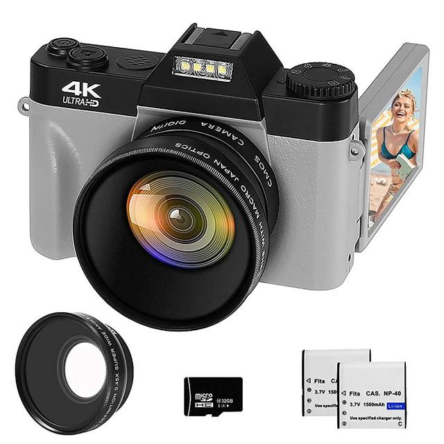 VJIANGER 4K Digital Video Camera Camcorder 48MP Pixel Autofocus Vlogging Camera for YouTube 3.0" IPS 30FPS Flip Screen 16X Digital Zoom Camera for Photography with 32GB SD Card, 2 Batteries (Grey)