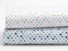 Watercolor Printed Diamond Organic Sheets - QUEEN, AQUA