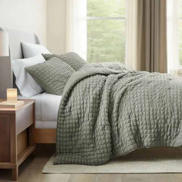 Seersucker Textured Comforter Set, All-Season Down Alternative  Ultra Soft & Lightweight  3PC - Becky Cameron, Willow, Full/Queen
