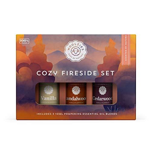 Woolzies 100% Pure & Natural Top 3 Cozy Fireside Essential Oil Set | Premium Oils incl. Cedarwood Vanilla & Sandalwood | Highest Quality Aromatherapy Therapeutic Grade Oils | Great Scent for Spa/Home