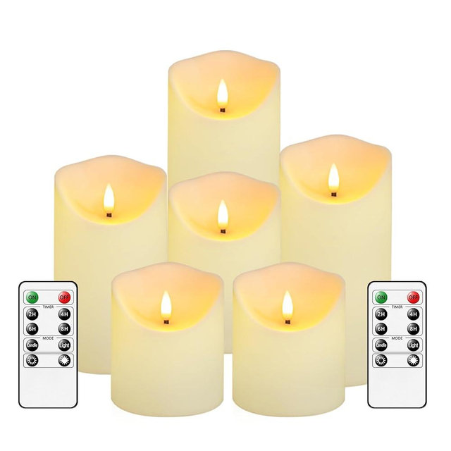 Fo32won Flameless Flickering Candles with Remote, Ivory Battery Operated Candles with Timer, Set of 6 Led Pillar Candles for Home Decor Christmas Halloween (D3 x H3 3" 4" 5" 6" 7")