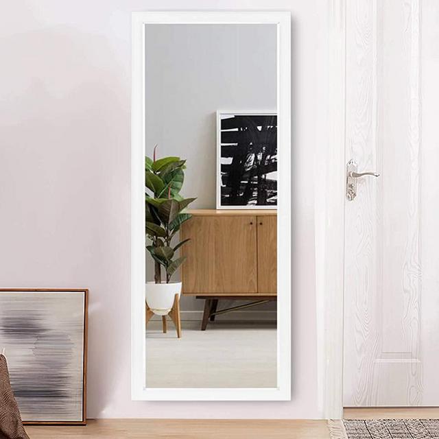 Elevens Full Length Floor Mirror 43"x16" Large Rectangle Wall Mirror Standing Hanging or Leaning Against Wall for Bedroom, Dressing and Wall-Mounted Thin Frame Mirror - White