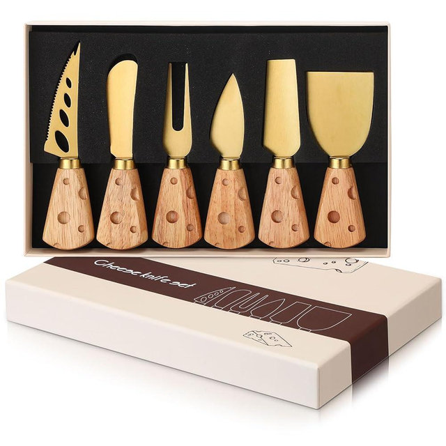 Zhehao 6 Pcs Gold Cheese Knives Set Tools Stainless Steel Cheese Slicer and Cutters for Kitchen Board Knife Set for Kitchen Charcuterie Board Accessories Housewarming Gift