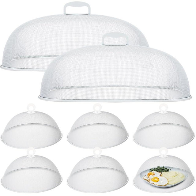 Hicarer 8 Pcs Metal Mesh Screen Food Cover for Outdoors Set Including 2 Pcs Extra Large 18.5 in Mesh Food Tents for Outdoor 6 Pcs 11 in Large Dome Picnic Food Covers Mesh Food Covers (White)