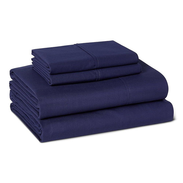 Amazon Basics Soft Organic Cotton Sheet Set with 2-Pieces Pillowcase, Navy Blue, Full