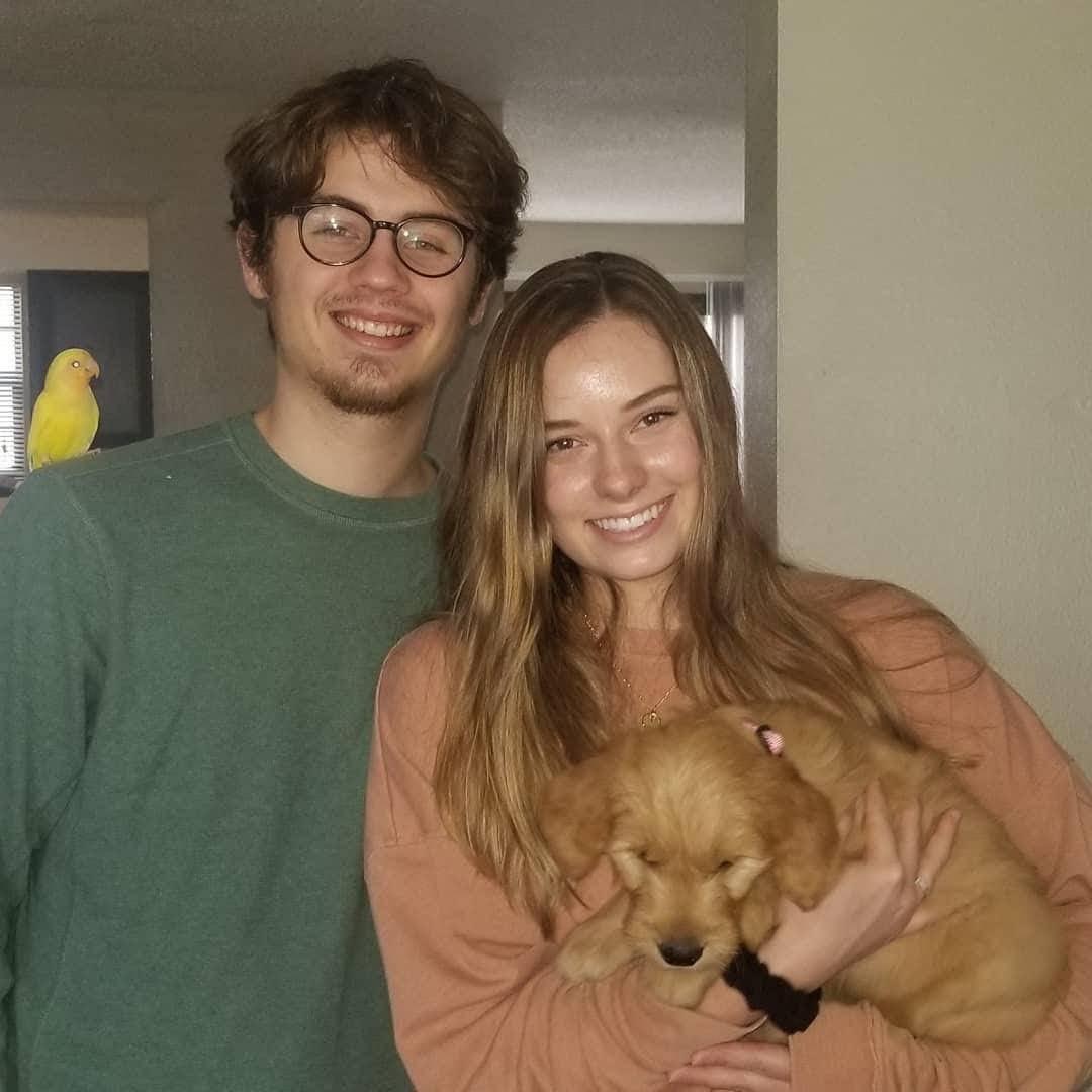Soon after we got Willow, our Goldendoodle. Peep our Lovebird- Lola.