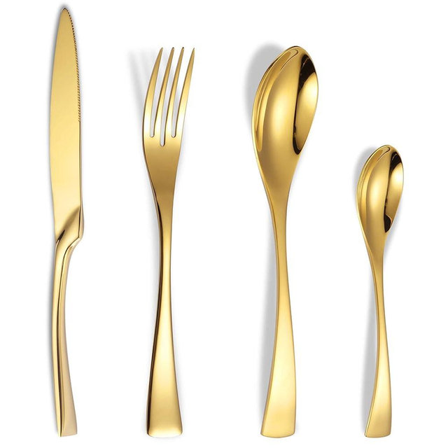 Lemeya 24-Piece Gold Silverware Set for 6,Heavy Duty 18/10 Stainless Steel Cutlery Set with Forged Stand Knife,Modern Flatware Utensils Set,Forks Spoons and Knives Set,Mirror Polished,Dishwasher Safe