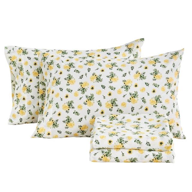 KACEMOO Floral Queen Sheet Set, Yellow Flower Bed Sheets, 4 Piece Soft Breathable Microfiber Printed Sheets Queen, 17" Deep Pocket Floral Pattern Sheets Boho Sheet Set, Wrinkle Free, Machine Washable