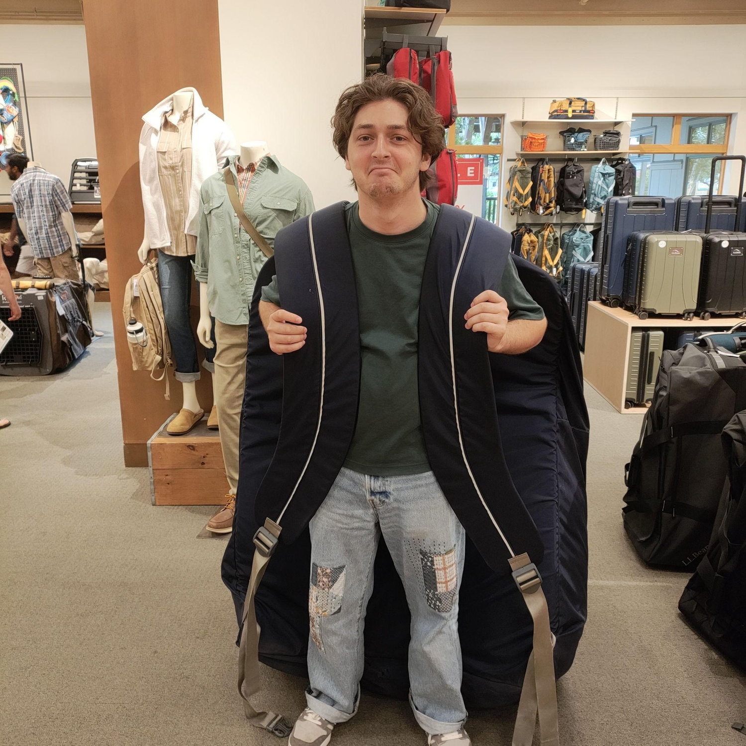 Jack with the big backpack at the ll bean flagship store
