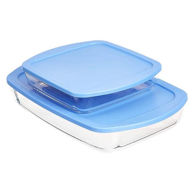 Amazon Basics Glass Oblong Oven Baking Dishes with BPA-Free Lids, Set of 2