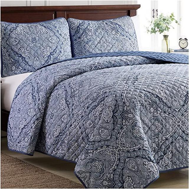 Mellanni Bedspread Coverlet Set Medallion-Blue - Comforter Bedding Cover - Oversized 3-Piece Quilt Set (King/Cal King, Medallion Blue)