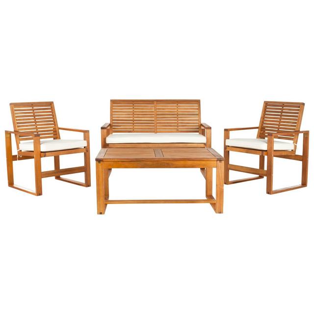 Ozark 4pc Acacia Wood Patio Conversation Set - Natural - Safavieh