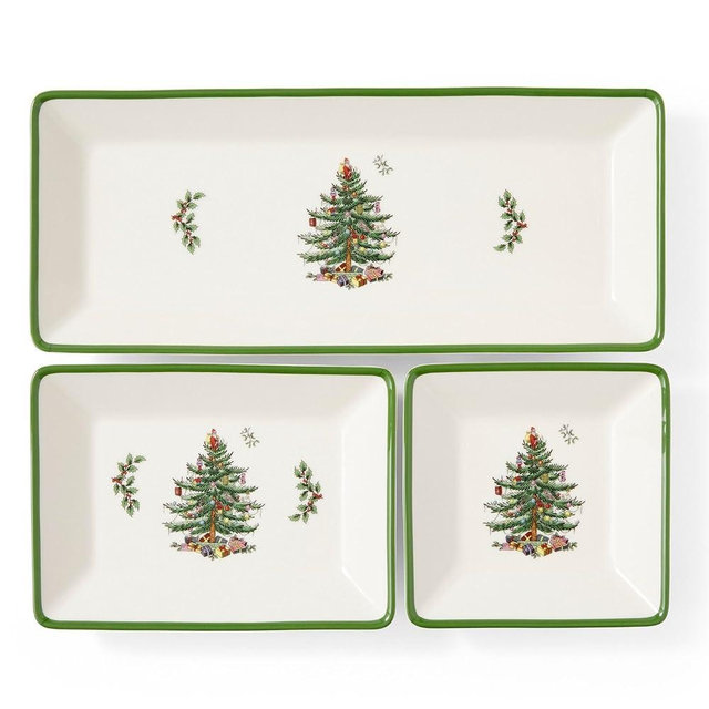 Spode Christmas Tree 3-Piece Dessert Trays, Collector Serveware - Holiday Dinnerware & Decorative Tray, Holiday Winter Serving for All Parties & Occasions - for Snacks, Appetizers, Cookies