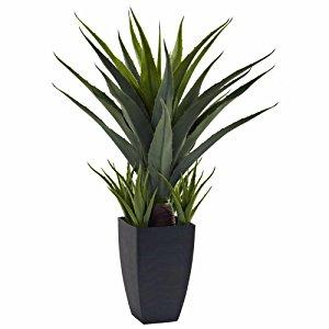 Nearly Natural 4856 Agave Plant with Black Planter, Green