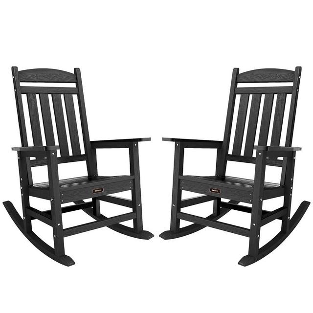 TenKa HDPE Patio Oversized Rocking Chair Set of 2, Outdoor Rocking Chair for Adults, All Weather Resistant Porch Rocker for Lawn Garden