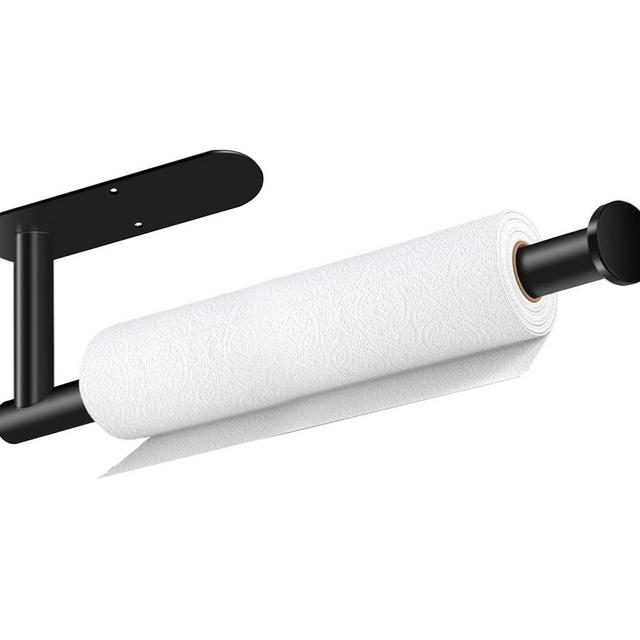Paper Towel Holder, Self Adhesive or Drilling Paper Towel Holder Under Cabinet, Stainless Steel Black Paper Towel Holders Wall Mount for Kitchen, Bathroom, Sink, Pantry, Fridge