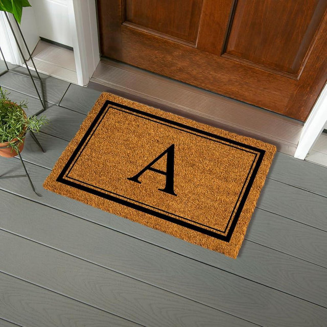 Evergreen Flag Monogram Letter A Entrance Doormat | 28 x 16 inches | Dirt Catching Natural Coir | All-Season | Non-Slip Backing | Indoor and Outdoor Home Decor
