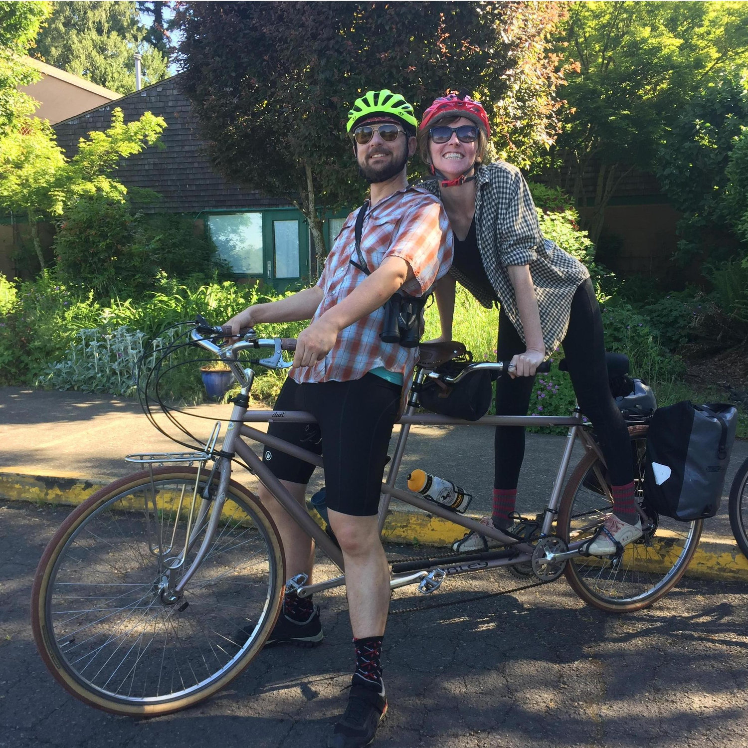 Devin & Shannon on their tandem - halfway through a bike-birding trip they took last summer.