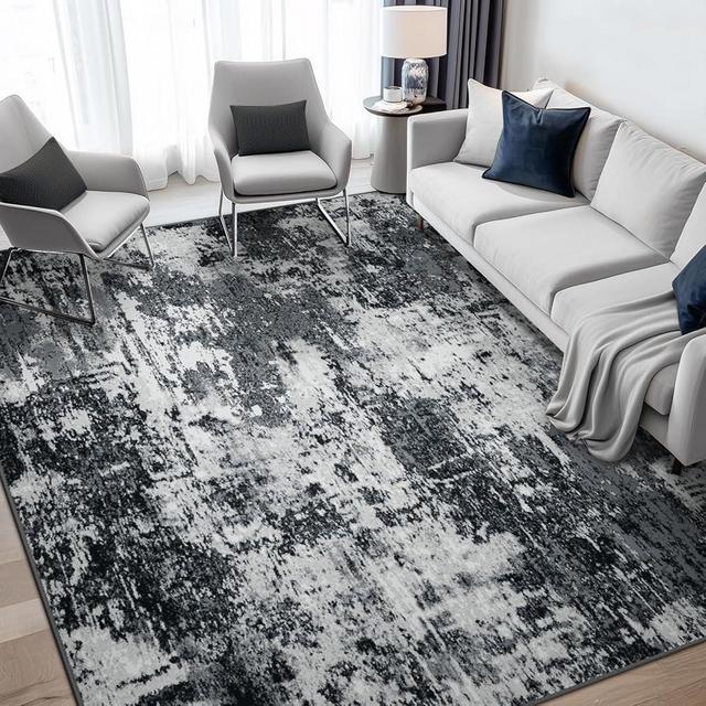 RELEANY Washable Area Rugs 5'x8' Non-Slip Modern Abstract Soft for Living Room Entryway Bedroom Nursery, Print Pattern, Black Navy Blue Gray