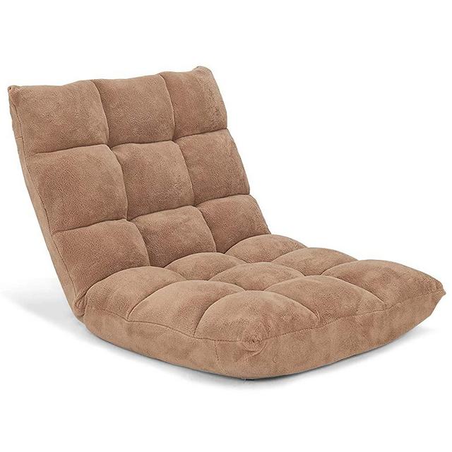 Giantex 14-Position Floor Folding Gaming Sofa Chair Lounger Folding Adjustable Sleeper Bed Couch Recliner (TAN)