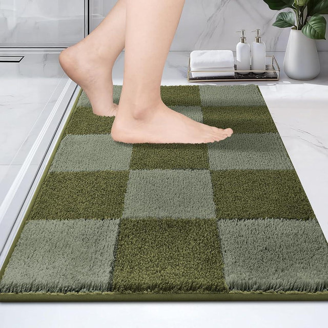 PURRUGS Bathroom Rug Non-Slip Machine Washable 20" x 30", Super Absorbent and Quick-Dry Bath Mat, Extra Soft and Plush Bath Rug for Shower, Bathtub and Sink, Sage Green & Olive Green