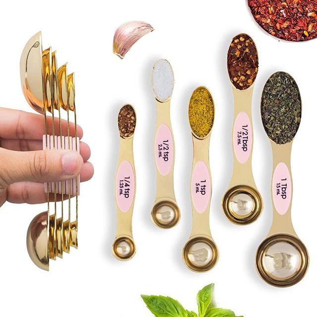 Pink Magnetic Measuring Spoons Set - Stainless Steel Measuring Spoons - Magnetic Measuring Spoon Set, Gold Measuring Spoons Magnetic, Cute Measuring Spoons for Cooking & Baking