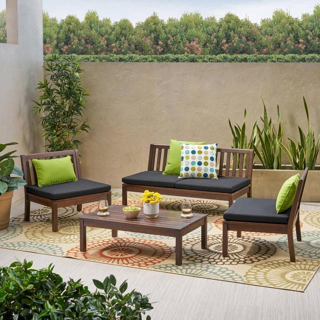 Caswell 4pc Acacia Wood Chat Set - Dark Brown/Black - Christopher Knight Home
