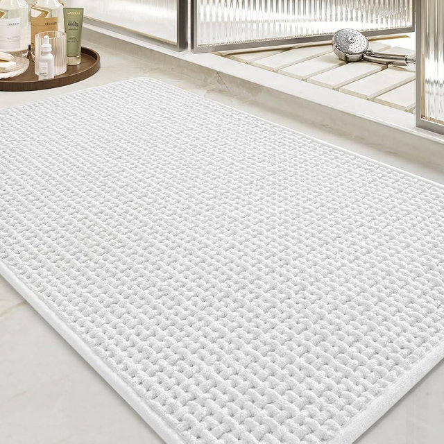tchidio Soft Chenille Bath Mat-Super Absorbent Bathroom Mat Quick Dry- Rubber Backed Bath Mats for Bathroom Floor Non Slip- Machine Washable Bathroom Rugs Front of Bathtub,Shower Room,Sink-1728-WHITE