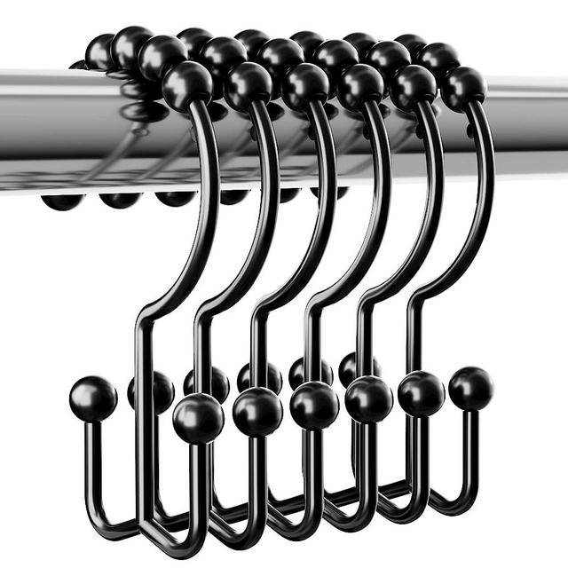 BBLHOME Shower Curtain Hooks Rings, Sturdy Shower Curtain Hooks Rings Rust Proof Metal Double Sided Shower Hooks Rings for Bathroom Shower Curtain Rod Curtains, Set of 12 Hooks, Black