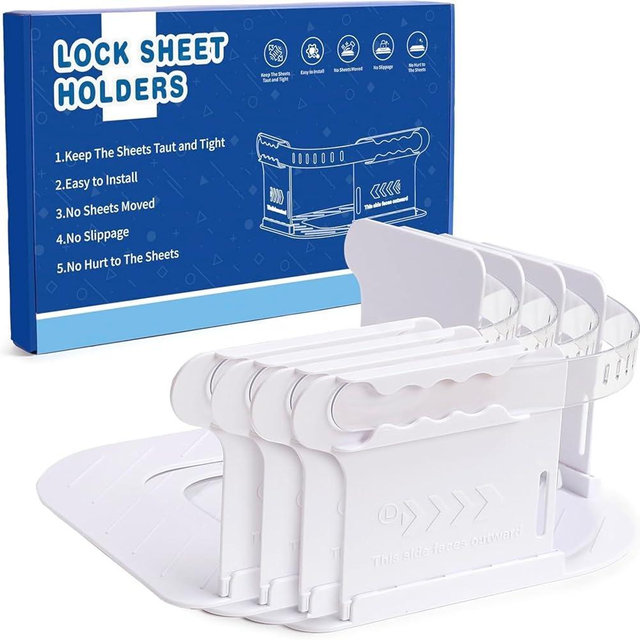 ROYIZEST Bed Sheet Holders with Lock, Bed Sheet Straps Keep Firm & Tight in Place, Open Corner Design for Fit Various Mattresses, No Longer Loose for Wrinkle Bed Sheet