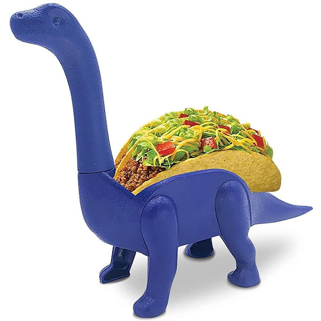 Dinosaur Taco Holder Kids Taco Stand Holds 2 Taco Shells for Fun Taco Tuesday, Blue Brontosaurus Dino