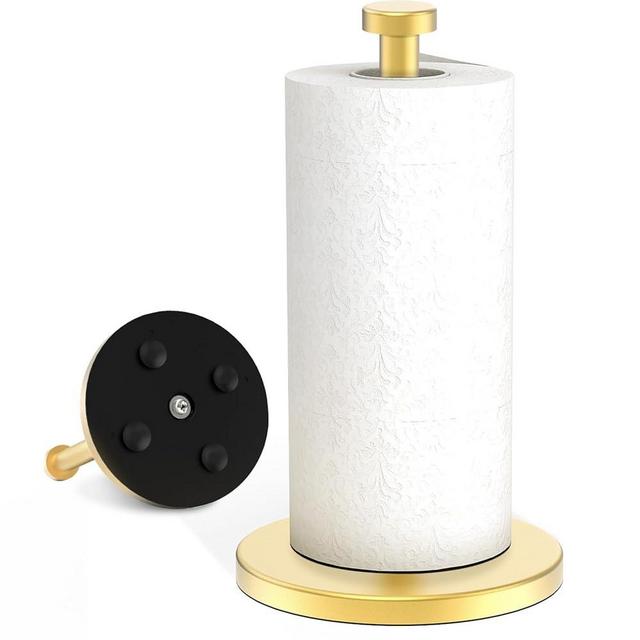 Gold Paper Towel Holder, VEHHE Paper Towel Holder Stand, Paper Towel Holder with Weighted Base, Countertop Paper Towel Holder with Suction Cups for Kitchen Bathrooms