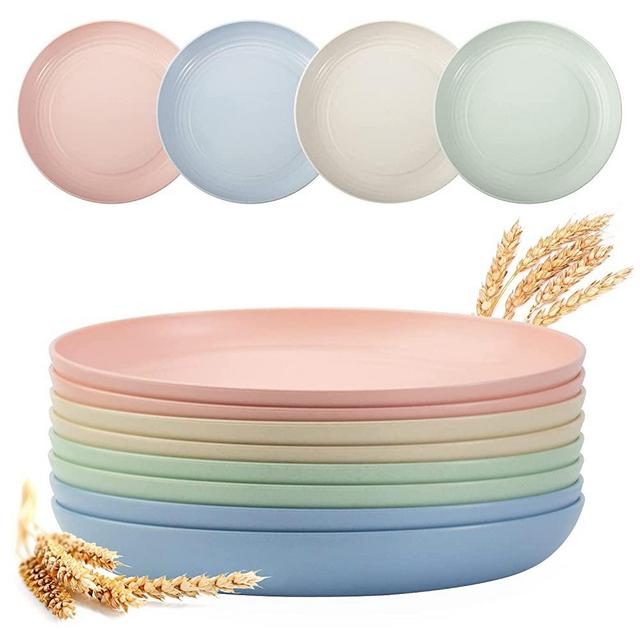 8 Pack Plastic Plates Reusable, OAMCEG 10 Inch Unbreakable Eco-Friendly Lightweight Wheat Straw Plates, Salad Plates, Camping Plates, Dinner Plates, Dishwasher & Microwave Safe, BPA FREE