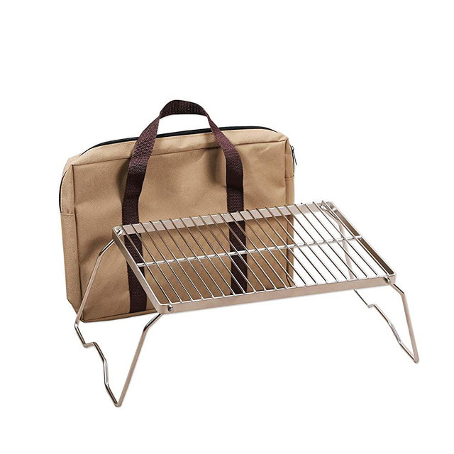 CAMPMAX Campfire Grill 304 Stainless Steel Grate, Folding Camping Grill Heavy Duty with Carrying Bag, Medium