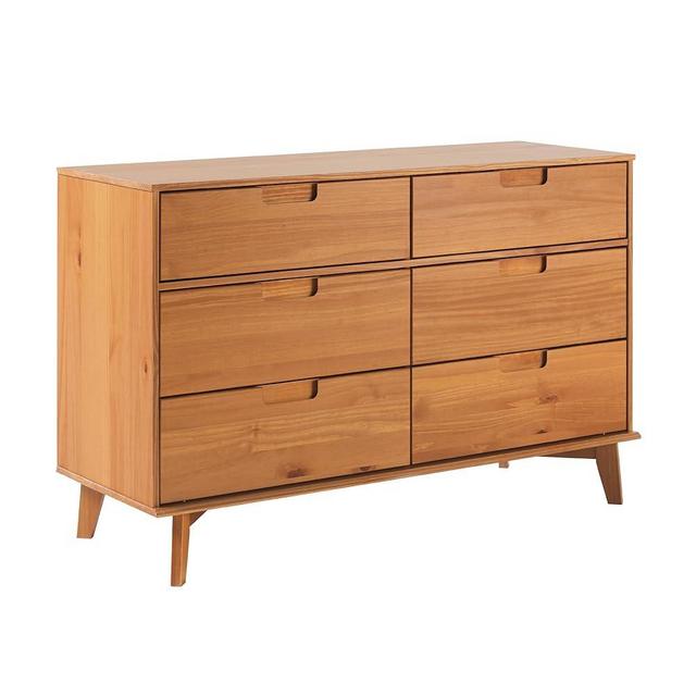 Walker Edison Brynn Modern Solid Wood Groove Handle 6-Drawer Dresser, 52 Inch, Caramel