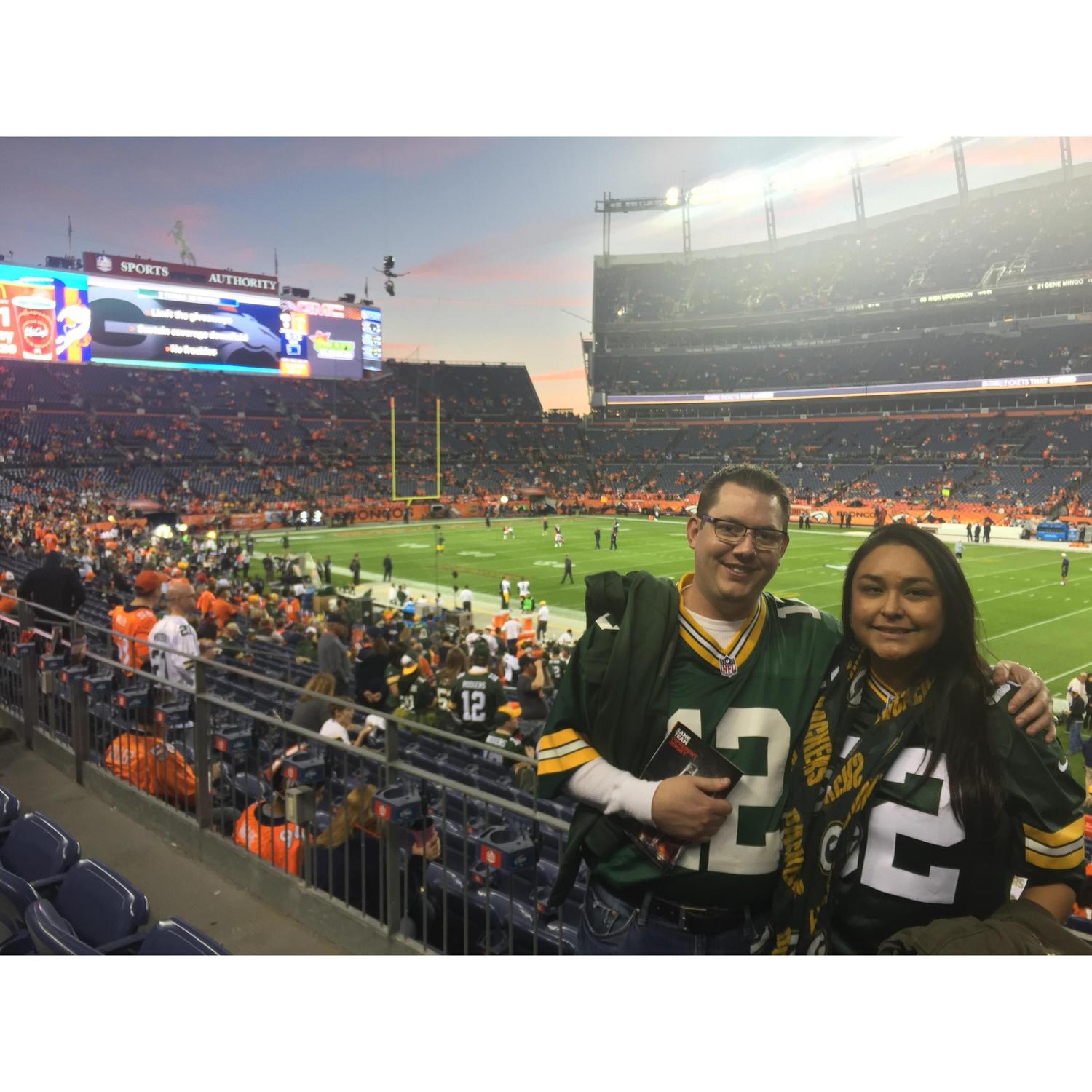 Our first Green Bay Packers game, Aaron Rodgers vs. Payton Manning