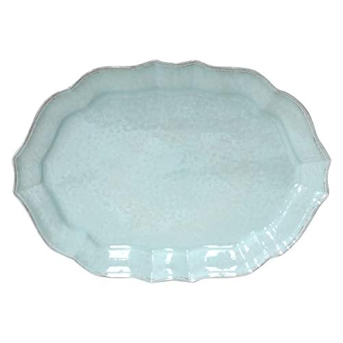Casafina Stoneware Ceramic Impressions Collection Large Oval Platter 17.75'' x 12.75'' H1.5'' Robins Egg Blue