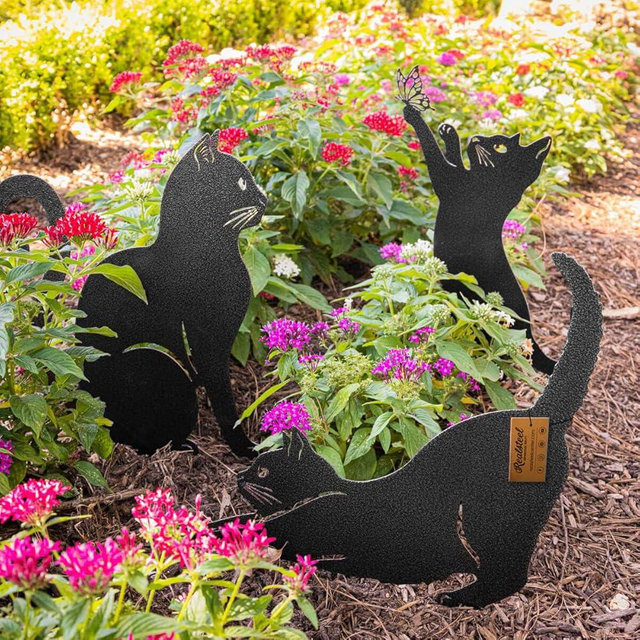 RealSteel I 3 Pack Steel Cat Garden Decor I Outdoor Yard Decorations I Gift for Cat Lovers I Lawn Ornaments and Statues I Garden Signs Decorative Outdoor
