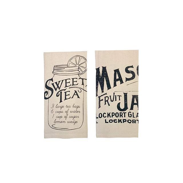 Farmhouse Kitchen Decor Tea Towels - A Set of Two Separate Designs Depicting Sweet Tea and Mason Fruit Jars