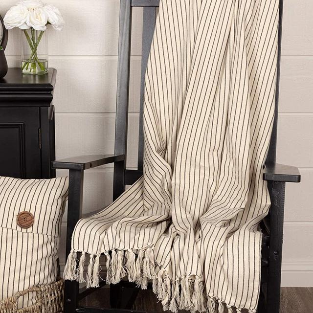 Piper Classics Katie's Vintage Stripe Throw Blanket, 70" x 55", Oversized, Urban Rustic Farmhouse Bedding, Natural Cream w/Black Stripes Blanket