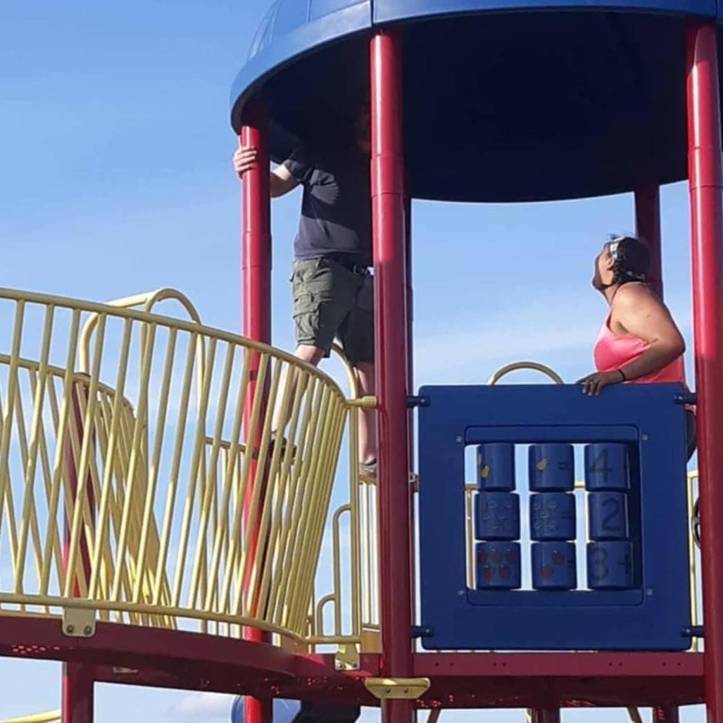 Fun on the playground playing Blind Mans Bluff