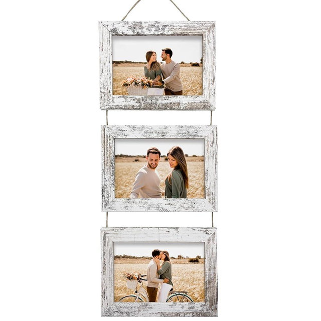 Rexllon 4x6 Wall Hanging Picture Frames Collage with 3 Opening Distressed White Frames