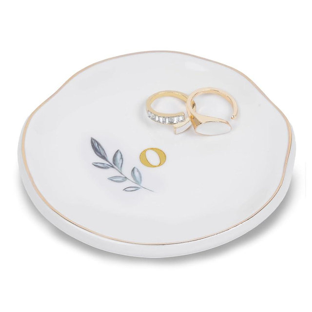 Personalized Ceramic Ring Dish, Initial Jewelry Tray for Rings, Earrings, Necklaces & Bracelets, Gift for Engagements, Birthdays, Holidays, Mom, Sister, Bridesmaid, Bride-to-Be, 4" Ring Plate