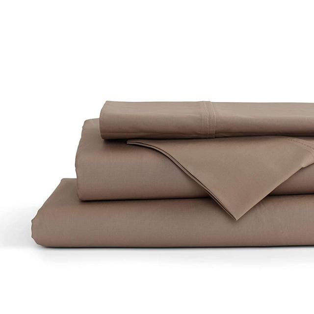 Linen Home 100% Cotton Percale Sheet Set, King Size, Taupe, 4 Piece - 1 Breathable Flat Sheet, 1 Deep Pocket Fitted Sheet Fits Mattress Upto 15", 2 Pillowcases