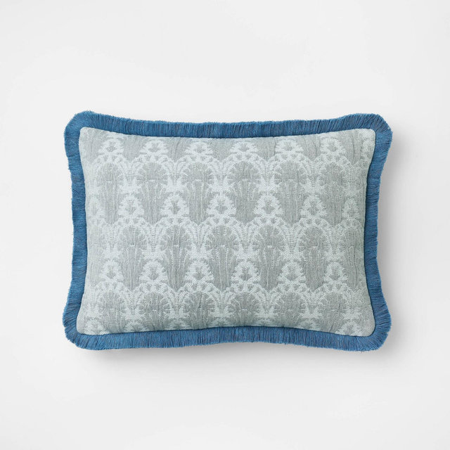 Lumbar Woven Shell Block with Fringe Edge Throw Pillow Bue - Threshold™ designed with Studio McGee