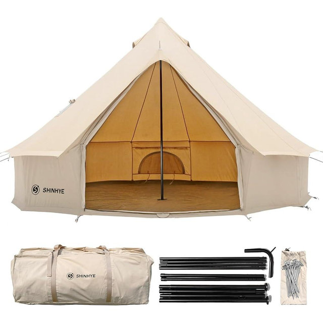 Canvas Tent Bell Tent Yurt Tents 4 Seasons for Camping 100% Cotton Glamping Tents with Stove Jack, Family Camping Outdoor Hunting Party